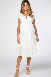 Ivory Eyelet Maternity Midi Dress