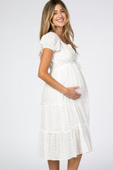 Ivory Eyelet Maternity Midi Dress