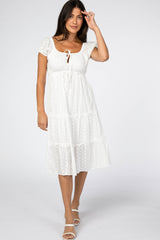 Ivory Eyelet Maternity Midi Dress