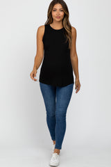 Black Ribbed Sleeveless Maternity Top