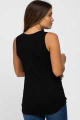 Black Ribbed Sleeveless Maternity Top