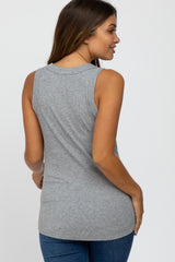 Heather Grey Ribbed Sleeveless Maternity Top