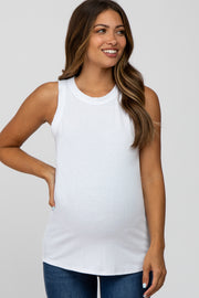 White Ribbed Sleeveless Maternity Top