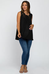 Black Lace Inset Maternity Sleeveless Top