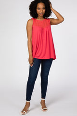 Coral Lace Inset Sleeveless Top