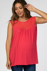 Coral Lace Inset Maternity Sleeveless Top