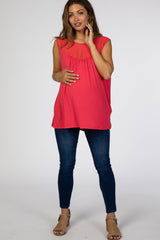 Coral Lace Inset Maternity Sleeveless Top