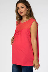 Coral Lace Inset Maternity Sleeveless Top