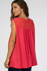 Coral Lace Inset Maternity Sleeveless Top