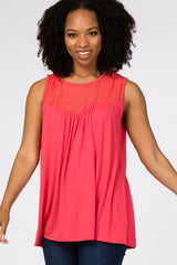 Coral Lace Inset Maternity Sleeveless Top