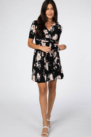 Black Floral Waist Tie Dress