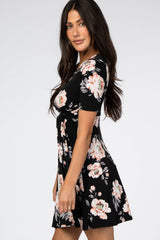 Black Floral Waist Tie Dress