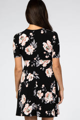 Black Floral Waist Tie Dress