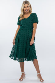 Forest Green Swiss Dot Midi Maternity Dress