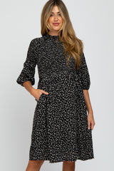 Black Ditsy Floral Smocked Maternity Dress