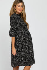 Black Ditsy Floral Smocked Maternity Dress