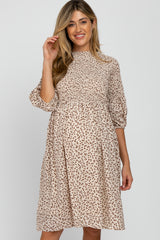 Cream Ditsy Floral Smocked Maternity Dress