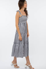 Black Gingham Ruffle Tiered Midi Dress