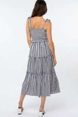 Black Gingham Ruffle Tiered Midi Dress