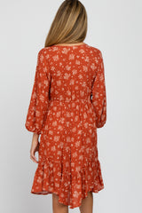 Rust Floral Asymmetrical Hem Maternity Dress