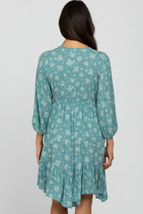 Sage Floral Asymmetrical Hem Dress