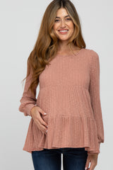 Mauve Tiered Long Sleeve Maternity Top