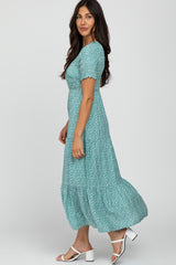 Jade Leaf Print Wrap Smocked Dress