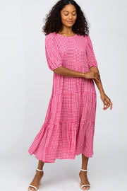 Fuchsia Gingham Tiered Midi Dress