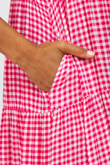 Fuchsia Gingham Tiered Midi Dress