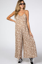 Mocha Paisley Print Cropped Maternity Jumpsuit