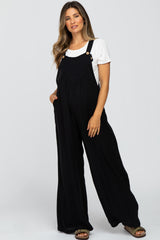 Black Wide Leg Maternity Overalls