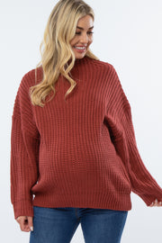 Rust Pullover Knit Mock Neck Maternity Sweater