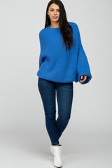 Blue Mock Neck Puff Sleeve Sweater