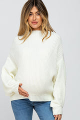 Cream Mock Neck Puff Sleeve Maternity Sweater