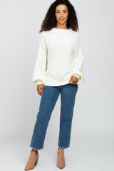 Cream Mock Neck Puff Sleeve Sweater