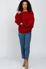 Red Mock Neck Puff Sleeve Sweater