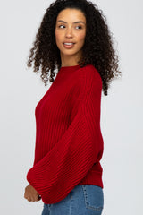 Red Mock Neck Puff Sleeve Sweater