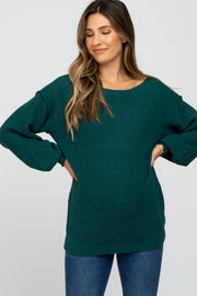 Forest Green Wide Neck Exposed Shoulder Seam Maternity Sweater