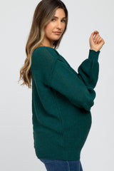 Forest Green Wide Neck Exposed Shoulder Seam Maternity Sweater