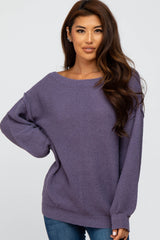 Lavender Wide Neck Exposed Shoulder Seam Sweater