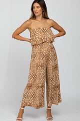 Camel Animal Print Strapless Cropped Maternity Jumpsuit