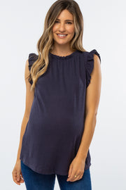 Navy Sleeveless Ruffle Accent Maternity Top