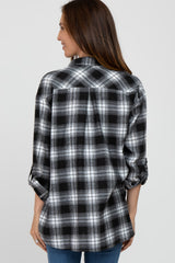 White Black Plaid Button Down Top