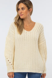 Cream Chunky Knit V-Neck Sweater