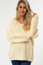 Cream Chunky Knit V-Neck Maternity Sweater