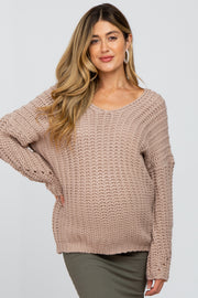 Taupe Chunky Knit V-Neck Maternity Sweater