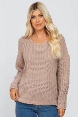 Taupe Chunky Knit V-Neck Sweater