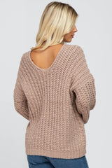 Taupe Chunky Knit V-Neck Sweater