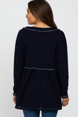 Navy Waffle Knit Maternity Peplum Top