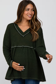 Olive Waffle Knit Maternity Peplum Top